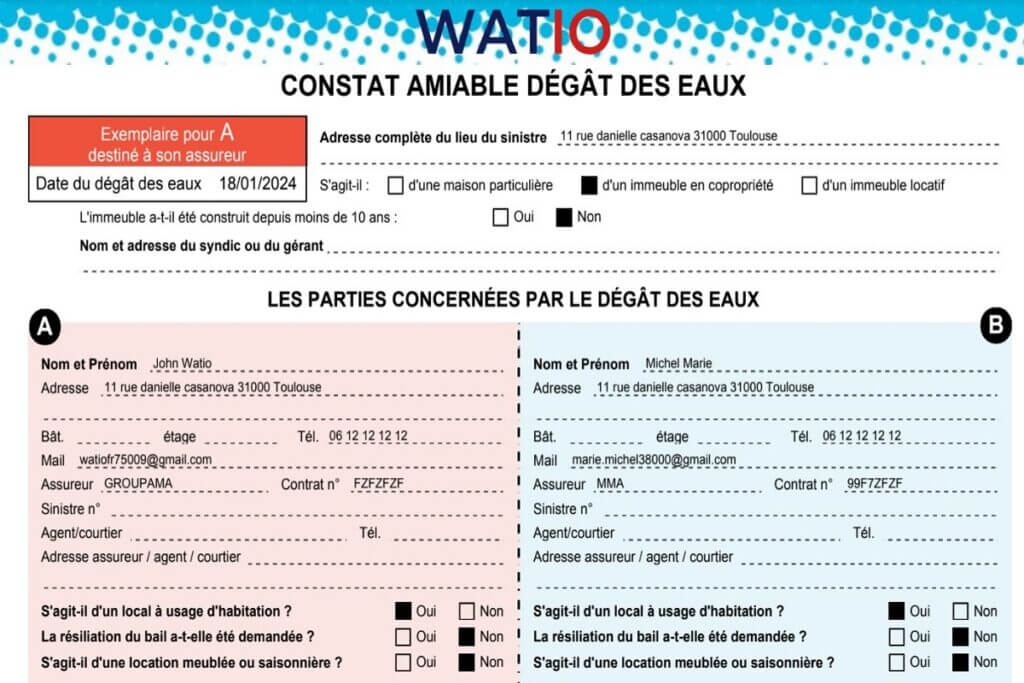 Constat amiable de dégât des eaux Watio