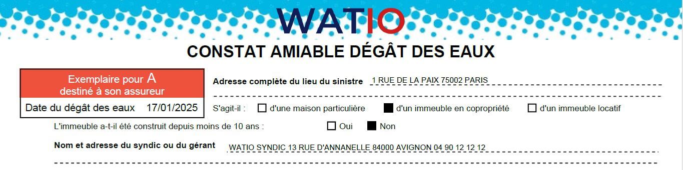 FAQ - Comment remplir les premières informations du constat amiable de dégâts des eaux_WATIO